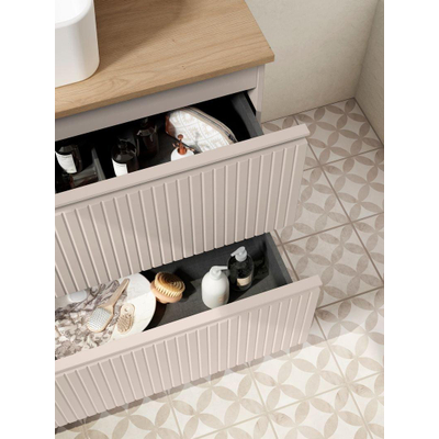 Saniclass Prime Blend Meuble sous lavabo - 60x55x45.9cm - 2 tiroirs - poignée intégrée - MDF - mat cotton (beige)