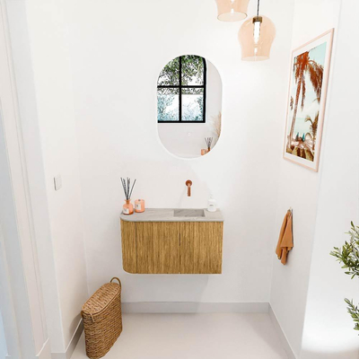 Mondiaz JOYA-DLUX 71.6cm toiletmeubel - ronding links kleur Oak - Wastafel FAYE positie Rechts Zonder kraangat kleur Glace.