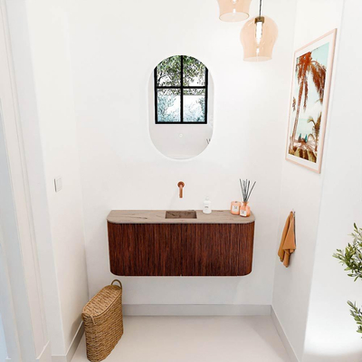 Mondiaz JOYA-DLUX 103.2cm toiletmeubel - ronding links en rechts kleur Ruby - Wastafel FAYE positie Midden Zonder kraangat kleur Arena.