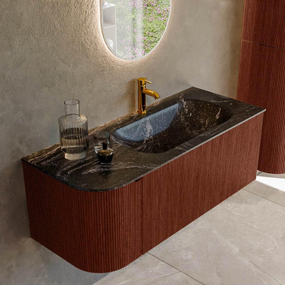 Mondiaz KURVE-DLUX Badkamermeubelset - 115x46x40cm - 1 lade - 1 deur - wastafel solid surface - rechts - 1 kraangat - Ruby