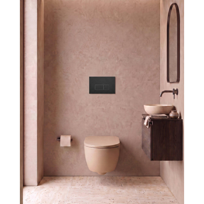 QeramiQ Dely Swirl Toiletset - 36.3x51.7cm - Geberit UP720 Duofix Sigma inbouwreservoir - 35mm zitting - metalen bedieningsplaat mat zwart - rechthoekige knoppen - mat beige