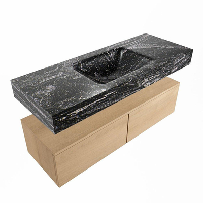 MONDIAZ ALAN - DLUX Badkamermeubelset - 120cm - onderkast - Washed Oak - 2 lades - vrijhangende wastafel - wasbak midden - 1 kraangat - Lava
