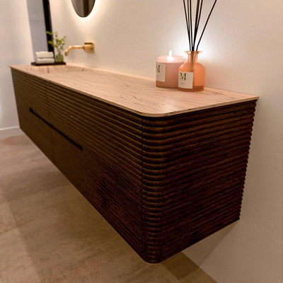 Mondiaz CIRO-DLUX Meuble de salle de bains - 190x45x50cm - Plan-vasque en solid surface Arena - 1 vasque à gauche - sans trous de robinetterie - 4 tiroirs - Noyer