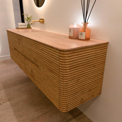 Mondiaz CIRO-DLUX Badkamermeubelset - 170x45x50cm - Solid surface wastafel Saba - 1 wasbak Links - zonder kraangaten - 4 lades - Oak