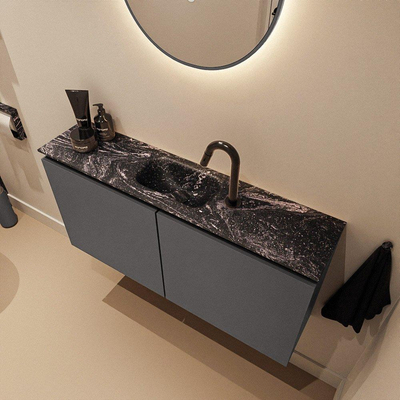 MONDIAZ TURE-DLUX Meuble toilette - 100cm - Dark Grey - EDEN - vasque Lava - position centrale - 1 trou de robinet