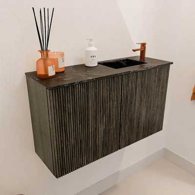 Mondiaz JOYA-DLUX 70cm meuble de salle de bains - couleur Shadow - Vasque FAYE position Droite 1 trou de robinet couleur Lava.