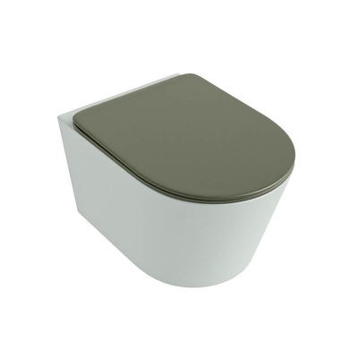 Mondiaz LAVIE WC suspendu – sans bride – 36 x 53 cm – avec abattant softclose – Greey (vert clair/gris), abattant Army (vert)