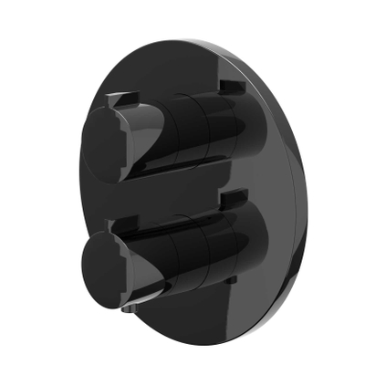IVY Pact ensemble de douche pluie encastré – douche de tête slim Ø 25 cm – douchette bâton – support fixe – noir chrome brillant