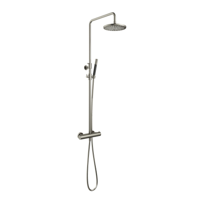 Hotbath Cobber Thermostatische regendoucheset - met 20cm ronde hoofddouche staafhanddouche - geborsteld nikkel (RVS)