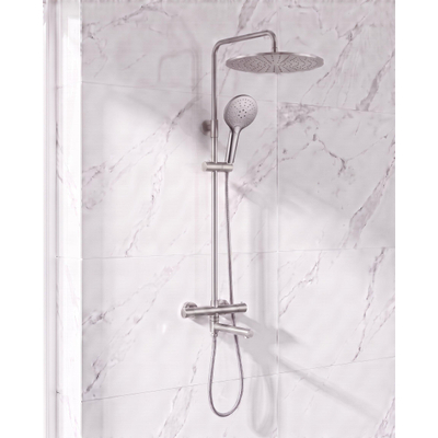 Fortifura Calvi Regendoucheset - thermostatisch - 30cm hoofddouche - gladde slang - ronde handdouche - draaibare baduitloop - Geborsteld RVS PVD