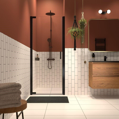 Sealskin Inc. Porte pivotante en niche 100x200cm 8mm verre de sécurité transparent avec traitement anticalcaire noir mat