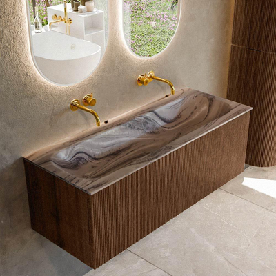 MONDIAZ KURVE-DLUX 120cm badmeubel kleur Walnut met 1 lade en 0 deuren. Wastafel BIG LARGE Midden zonder kraangat Sombra.