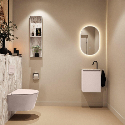 MONDIAZ TURE-DLUX Meuble de toilettes 40 cm Rosee. EDEN vasque Glace position à gauche. Avec 1 trou de robinet.