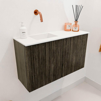 Mondiaz JOYA 70cm toiletmeubel - kleur Shadow - Wastafel FAYE positie Links Zonder kraangat kleur Talc.
