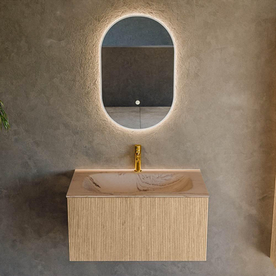 MONDIAZ KURVE-DLUX 80cm badmeubel kleur Oak met 1 lade en 0 deuren. Wastafel BIG SMALL Midden 1 kraangat Arena.
