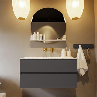 Mondiaz VICA-DLUX ensemble de meuble de salle de bain - 100cm - meuble sous-vasque gris foncé - 2 tiroirs - lavabo encastré nuage milieu - sans trous de robinet - version haute de 60cm - glace