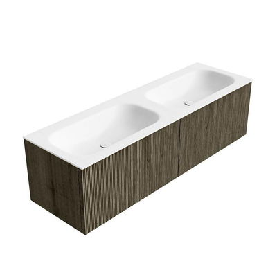 Mondiaz KURVE Ensemble meuble de salle de bains - 150x46x40cm - 2 tiroirs - lavabo solid surface - double - sans trou de robinet - Shadow