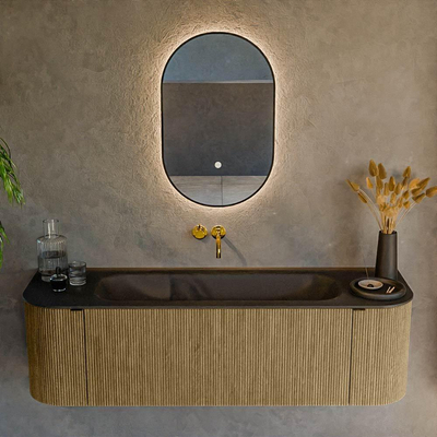Mondiaz KURVE Ensemble de meuble de salle de bains - 150x46x40cm - 1 tiroir - 2 portes - lavabo solid surface - central - sans trou de robinet - Dusk