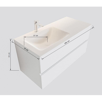 Mondiaz VICA ensemble de meuble de salle de bain - 100cm - meuble sous lavabo talc - 2 tiroirs - lavabo cloud gauche - 1 trou de robinet - version XL 60cm de haut