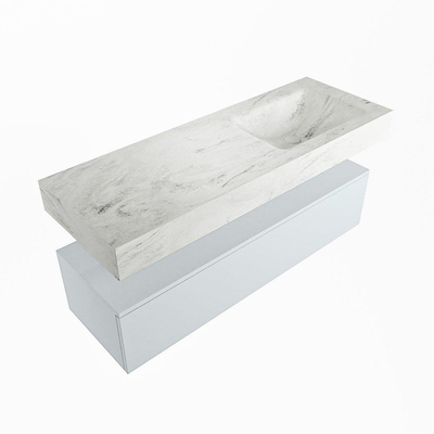 Mondiaz ALAN-DLUX Ensemble de meuble - 130cm - meuble Clay mat - 1 tiroir - Lavabo Cloud Opalo suspendu - vasque Droite - 0 trous de robinet