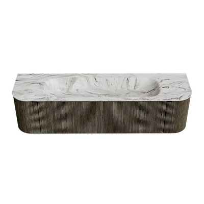 Mondiaz KURVE-DLUX Badkamermeubelset - 170x46x40cm - 1 lade - 2 deuren - wastafel solid surface - midden - 2 kraangaten - Shadow