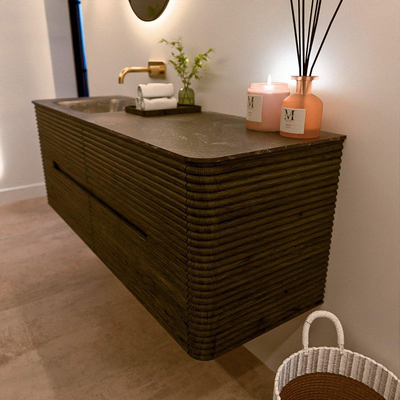 Mondiaz CIRO-DLUX Badkamermeubelset - 140x45x50cm - Solid surface wastafel Lava - 1 wasbak Links - zonder kraangaten - 4 lades - Shadow