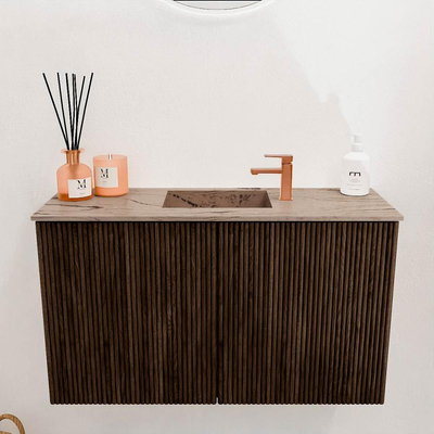 Mondiaz JOYA-DLUX 70cm toiletmeubel - kleur Walnut - Wastafel FAYE positie Midden 1 kraangat kleur Arena.