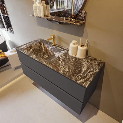 Mondiaz VICA-DLUX ensemble de meuble de salle de bain - 110cm - meuble sous-vasque gris foncé - 2 tiroirs - lavabo encastré cloud gauche - 1 trou de robinet - version haute de 60cm - lave