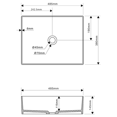 Differnz Solid Waskom 48.5x38x14cm Solid Surface Rechthoek Mat Wit TWEEDEKANS
