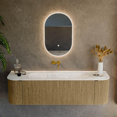 Mondiaz KURVE-DLUX Badkamermeubelset - 160x46x40cm - 1 lade - 2 deuren - wastafel solid surface - midden - zonder kraangat - Dusk