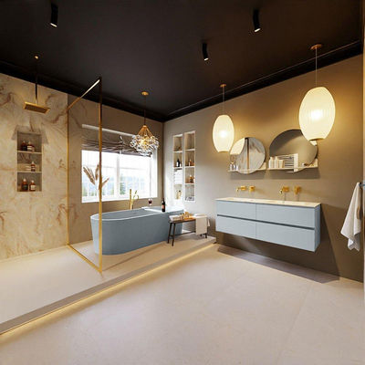 MONDIAZ VICA-DLUX Ensemble meuble de salle de bains - 130cm - meuble bas clay - 4 tiroirs - lavabo encastré cloud double - sans trous de robinet - version haute 60cm - frape