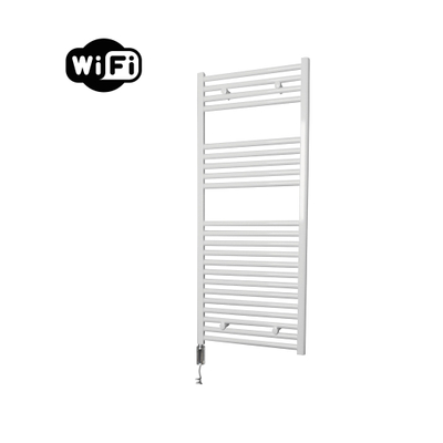 Sanicare HVW Radiateur électrique - 111,8x45cm - 596W - wifi - thermostat - chrome - en bas à gauche - blanc