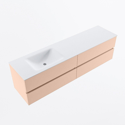 MONDIAZ Vica Ensemble meuble de salle de bains - 180cm - meuble bas rosee - 4 tiroirs - lavabo cloud gauche - sans trous de robinet - version haute 60cm - talc