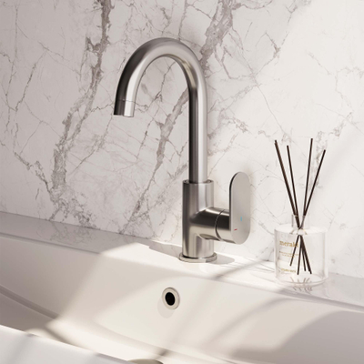 Brauer Brushed Edition wastafelkraan - model C - opbouw - ronde uitloop - PVD - geborsteld rvs