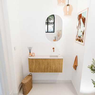Mondiaz JOYA-DLUX 91.6cm toiletmeubel - ronding links kleur Oak - Wastafel FAYE positie Rechts Zonder kraangat kleur Meli.