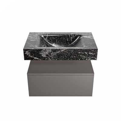 Mondiaz ALAN-DLUX Ensemble de meuble - 70cm - meuble Dark grey mat - 1 tiroir - Lavabo Cloud Lava suspendu - vasque Centre - 0 trous de robinet