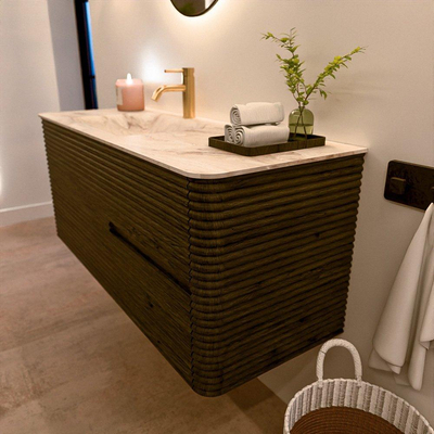 Mondiaz CIRO-DLUX Ensemble de meubles de salle de bains - 120x45x50cm - Plan vasque solid surface Frappe - 1 vasque à gauche - 1 trou de robinet - 2 tiroirs - Shadow