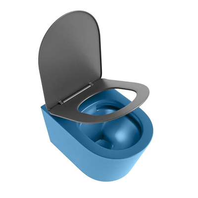 Mondiaz LAVIE hangtoilet – spoelrandloos – 36 x 53 cm – met softclose zitting – Jeans (blauw), zitting Dark grey (grijs)