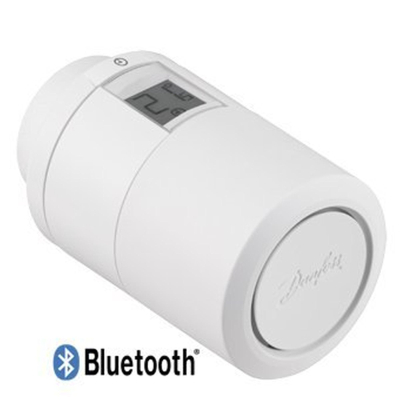 Danfoss Eco radiatorthermostaatkop recht programmeerbaar met bluetooth aansluiting op radiatorafluiter click 22 wit