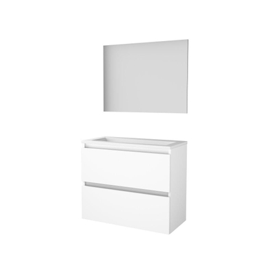 Basic-Line Basic 39 ensemble de meubles de salle de bain 80x39cm sans poignée 2 tiroirs lavabo acrylique 0 trous de robinetterie miroir mdf laqué blanc glacier