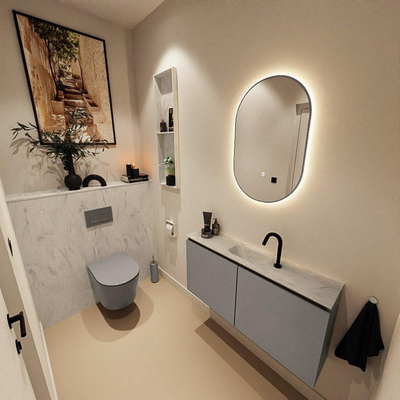MONDIAZ TURE-DLUX meuble WC 100 cm Smoke. Lavabo EDEN Opalo position milieu. Avec 1 trou de robinet.