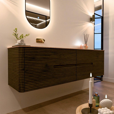 Mondiaz CIRO-DLUX Ensemble de meubles de salle de bains - 180x45x50cm - plan vasque Solid surface Saba - 1 bassin à gauche - sans trous de robinet - 4 tiroirs - Shadow