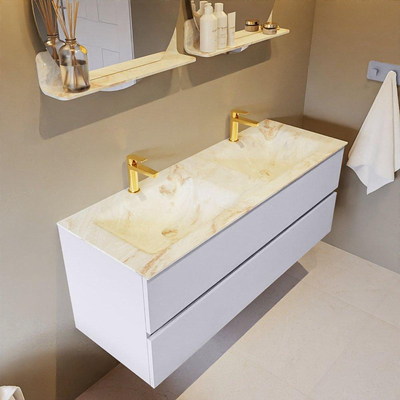 MONDIAZ VICA-DLUX Ensemble meuble de salle de bains - 130cm - meuble bas cale - 2 tiroirs - lavabo encastré cloud double - 2 trous de robinet - version hauteur 60cm - frape
