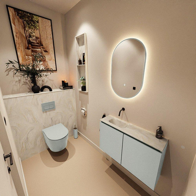 MONDIAZ TURE-DLUX Meuble WC 80 cm Greey. Lavabo EDEN Ostra position gauche. Sans trou de robinet.