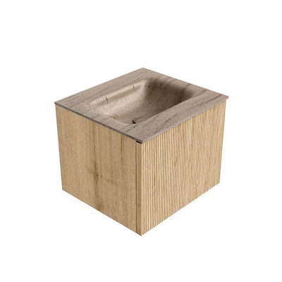 MONDIAZ KURVE-DLUX Meuble de salle de bains 50cm couleur Oak avec 1 tiroir et 0 portes. Lavabo GRUNNE Central sans trou de robinet Saba.