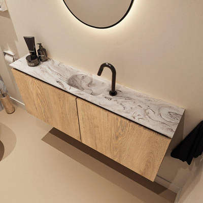 MONDIAZ TURE-DLUX Meuble WC 120 cm Washed Oak. Lavabo EDEN Glace position milieu. Avec 1 trou de robinet.