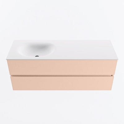 MONDIAZ VICA Ensemble meuble de salle de bains - 130cm - meuble bas rosee - 2 tiroirs - vasque moon à gauche - 1 trou de robinet - version hauteur 60cm - talc