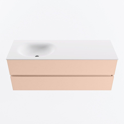 MONDIAZ VICA Ensemble meuble de salle de bains - 130cm - meuble bas rosee - 2 tiroirs - vasque moon à gauche - 1 trou de robinet - version hauteur 60cm - talc