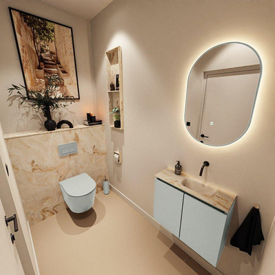 MONDIAZ TURE-DLUX Meuble toilette - 60cm - Greey - EDEN - vasque Frappe - position droite - sans trou de robinet