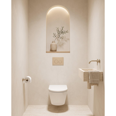 QeramiQ Dely Toiletset - 36.3x51.7cm - Geberit UP720 inbouwreservoir - rimless - diepspoel - 35mm zitting - softclose - bedieningsplaat beige - ronde knoppen - glans wit
